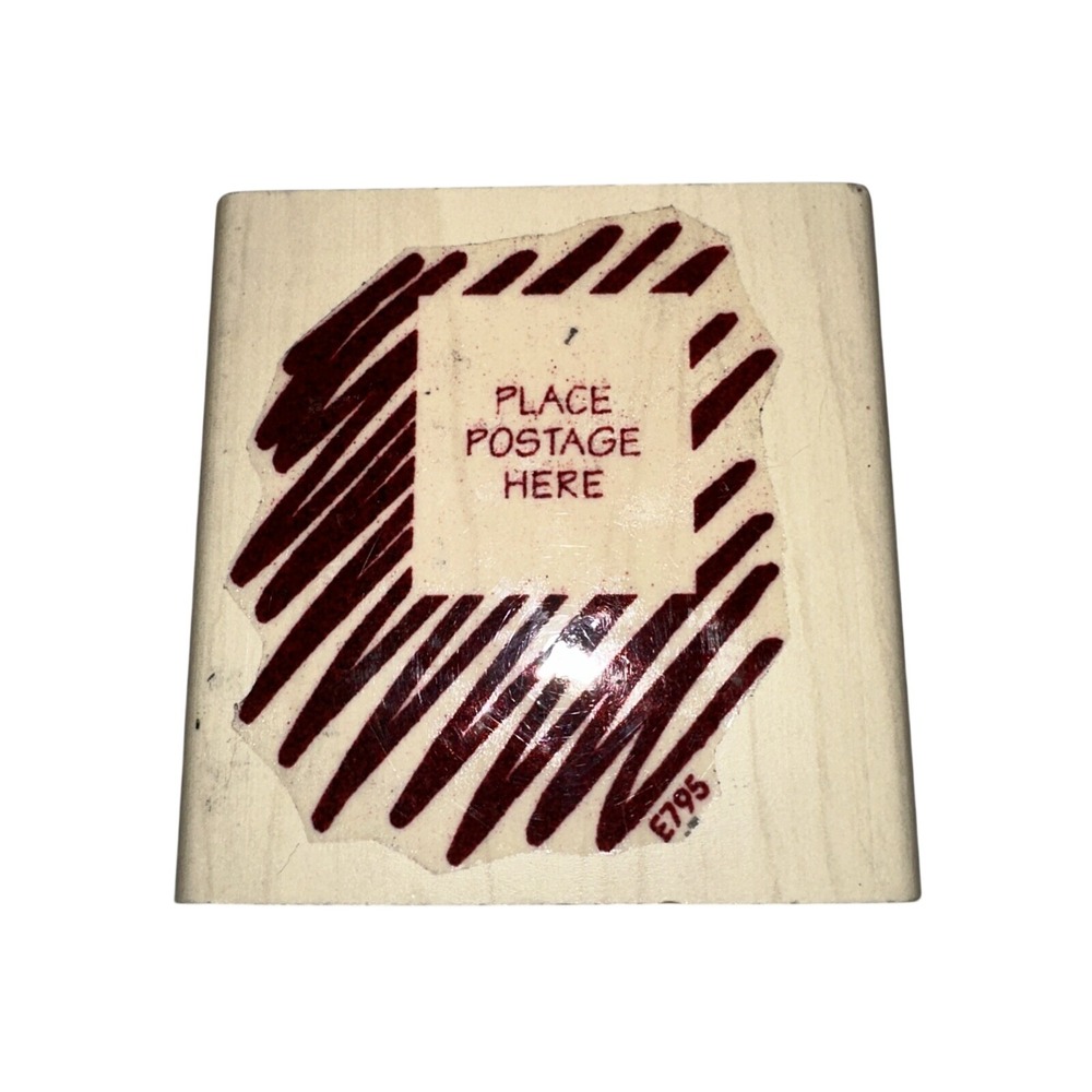 Lasting Impressions 1998 Place Postage Here Scribble Wood Rubber Stamp E795
